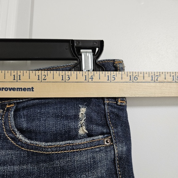 Y2K Hollister Cut-Off Low-Rise Jean Shorts Juniors 7R Blue Thrashed Grunge Boho - Picture 5 of 9